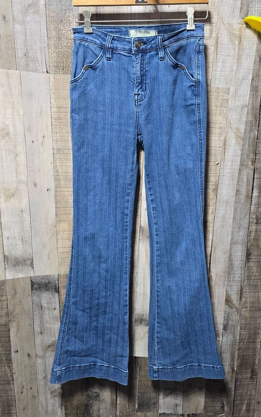 Rock & Roll Denim Stripe High Rise Wide Leg Trousers 27 Cowgirl Western Rodeo
